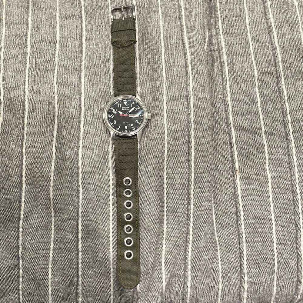 Lightly Used Mens Eco Drive Citizens Watch - Army Green Band